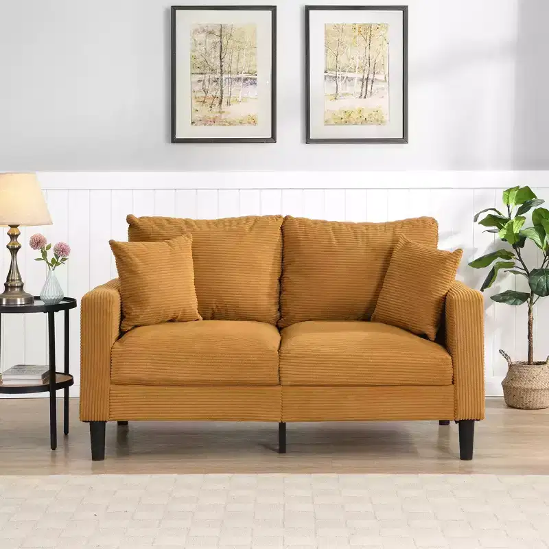 TUYOHW 57.9 Inch Corduroy High Resilience 2-Seater Sofa with 2 Throw Pillows for Living Room,Bedroom,Apartment