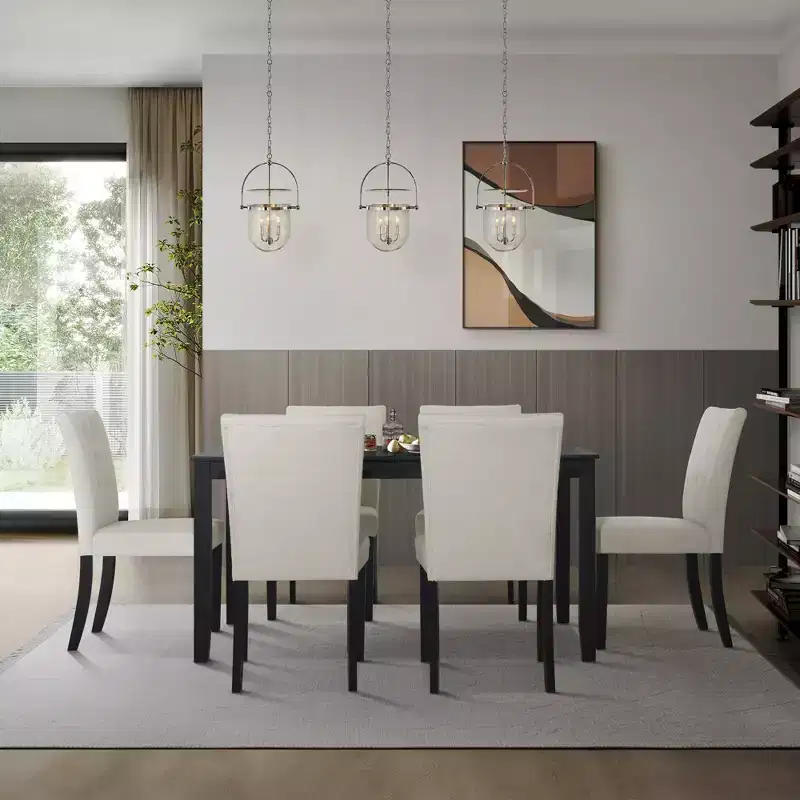 ChaletPosh 7 Pieces Dining Set with Linen Cover Dining Chair