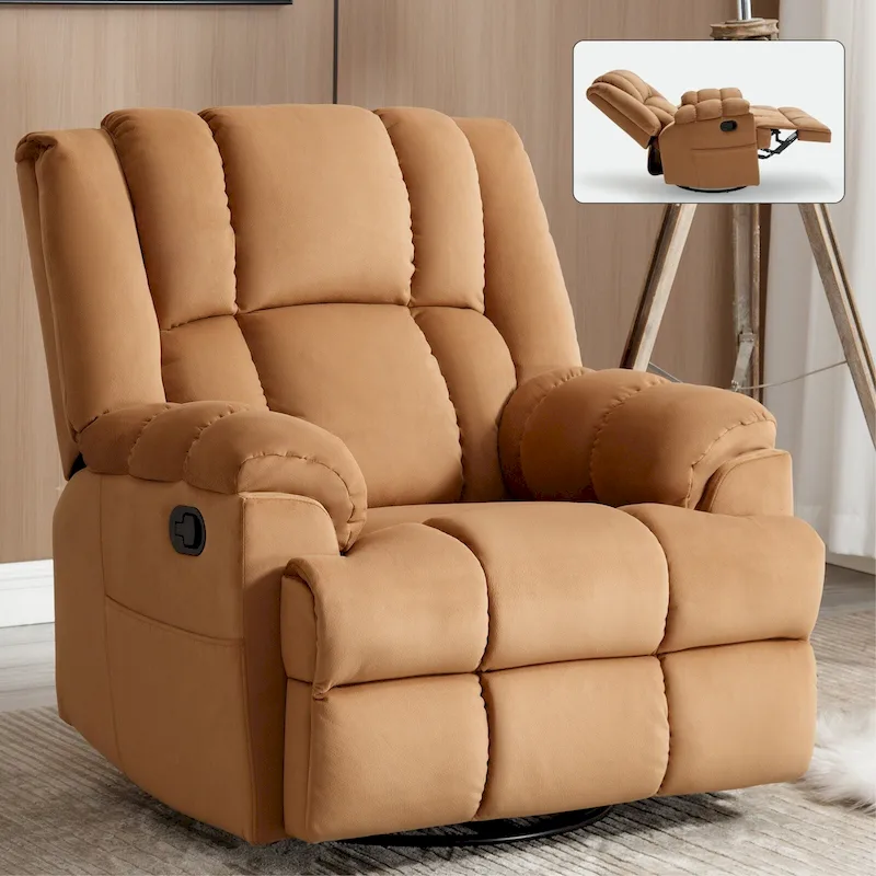Oversized Swivel Rocker Recliner, Footrest, Pockets, Manual