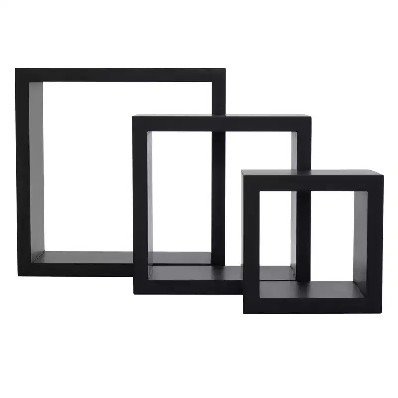 Set of 3 Cubbi Floating Wall Shelves Black: Wood Composite, Space-Saving, Various Sizes