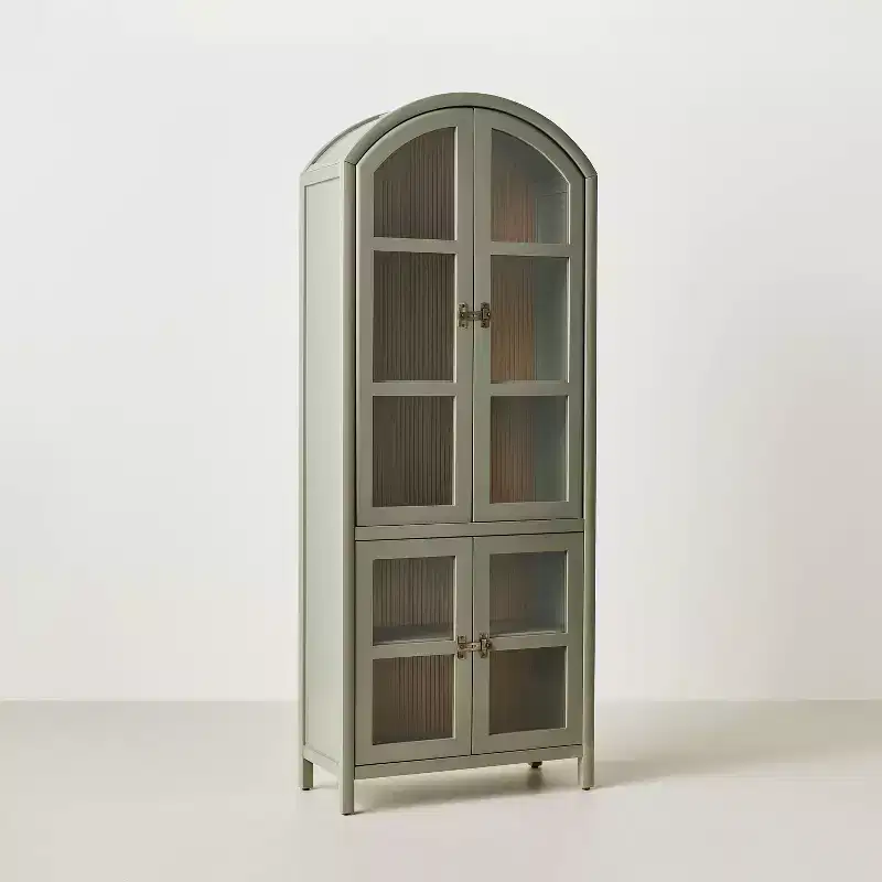 Grooved Wood with Glass 4 Door Arch Cabinet Sage Green - Hearth & Hand鈩?with Magnolia