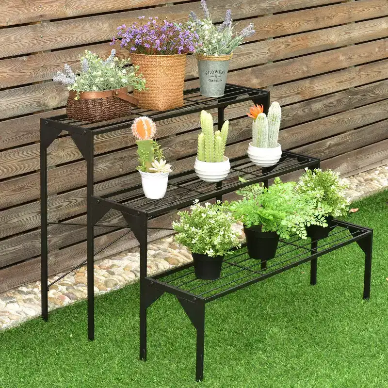 Costway 3 Tier Shelf Flower Plant Display Stand Rack Large Modern Black Metal Heavy Duty