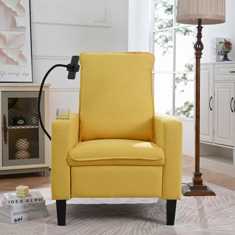 Fabric Manual Recliner with Phone Holder & Storage, Yellow / Beige / Red / Grey, 1-Seat