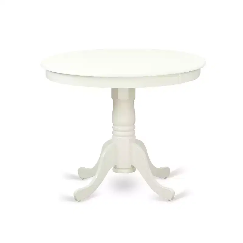 HomeStock Belmont 5Pc Round 36 Table And 4 Parson Chair With Linen White Finish Leg And Linen Fabric- Gray Color