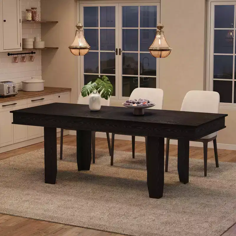 63 in-86.6 in Extendable Dining Room Table for 6-10, Farmhouse Kitchen Tables w/Wooden Sturdy Frame, Large Rectangular Dinner Table for Dining Room