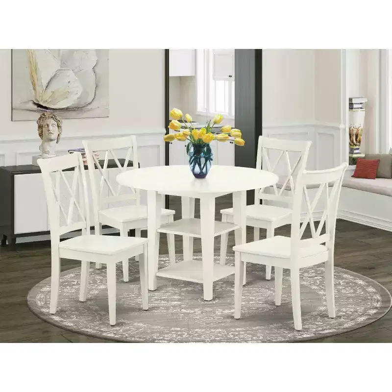 Round Dining Table Set 5pc 20-42 Inch Table w/ Drop Leaves & 4 Chairs