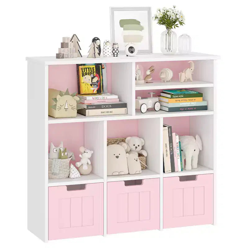 Kids Bookshelf Bookcase with 3 Movable Drawers & 6 Cubes for Toy Storage Organizer White