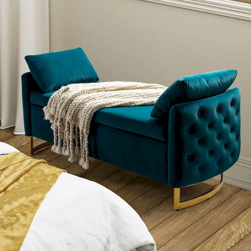 Modern Upholstered Flip Top Storage Bench with Pillows