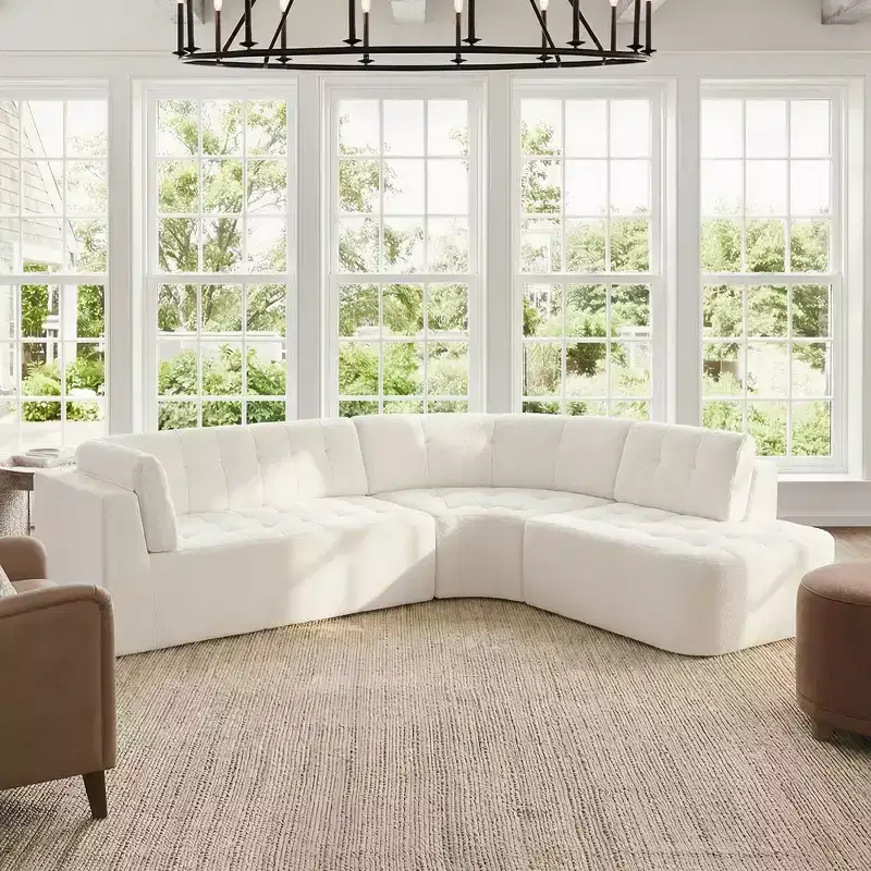 Whisen 119'' Modern L-Style Sectional Sofa, Minimalist Curved Right-Hand Facing Couch with Arms, Tufted Design, No Assembly Required