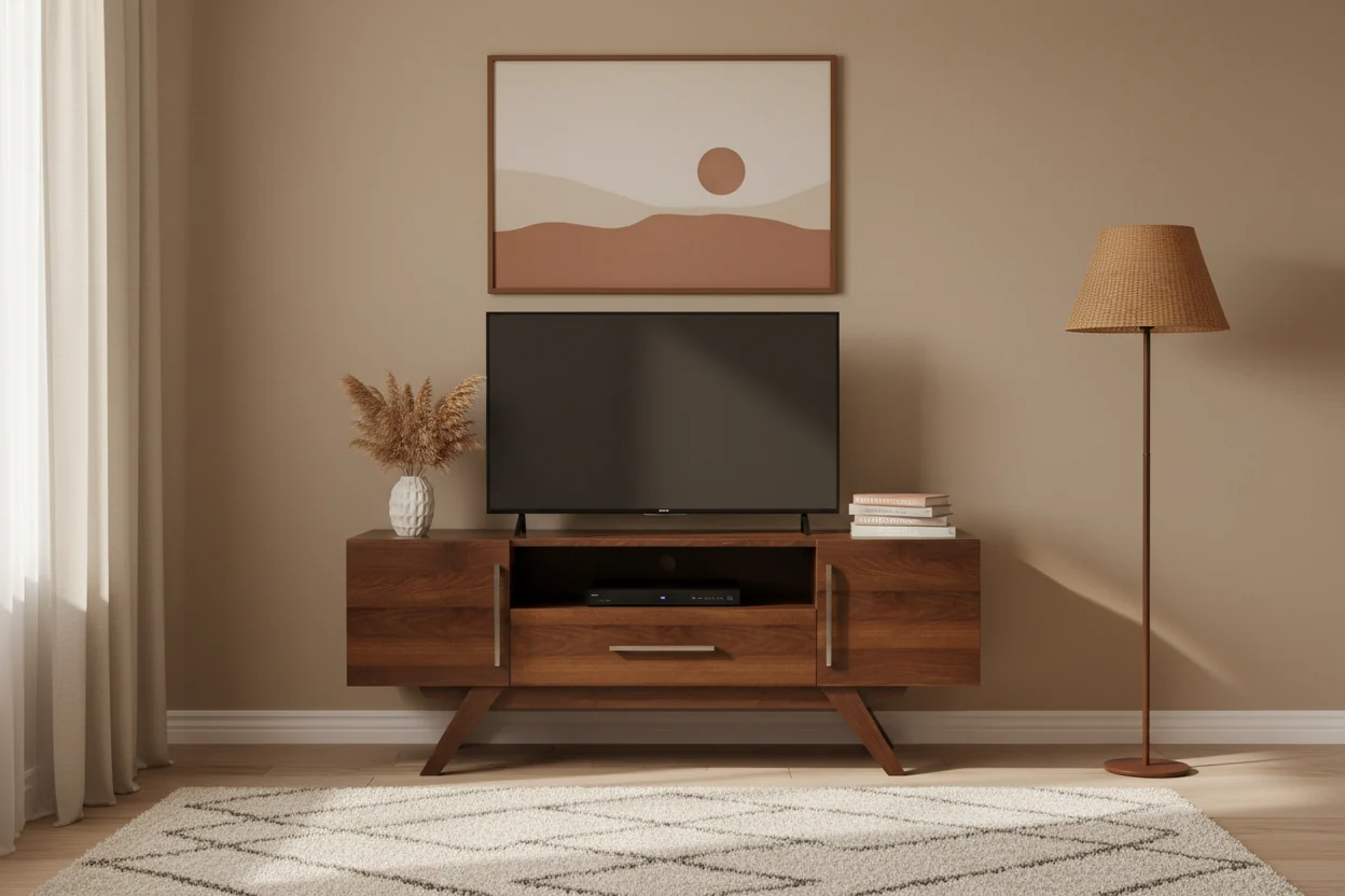Mid-Century TV Stand with Cabinets, Shelf and Drawer