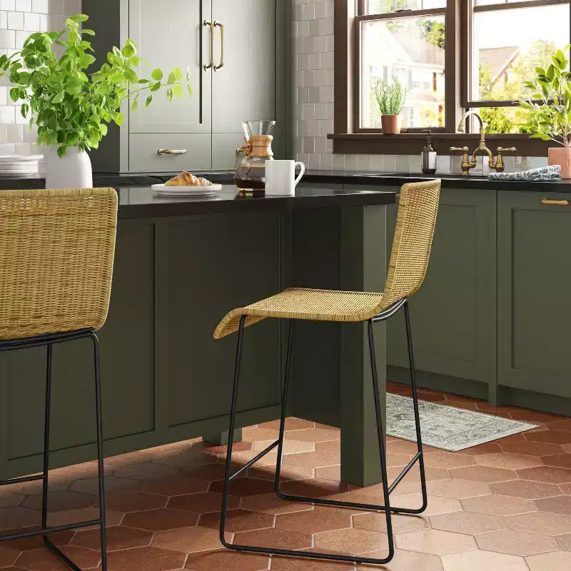 Chapin Modern Rattan Counter Height Barstool with Metal Legs Beige - Threshold鈩? Square Seat, Sled Base