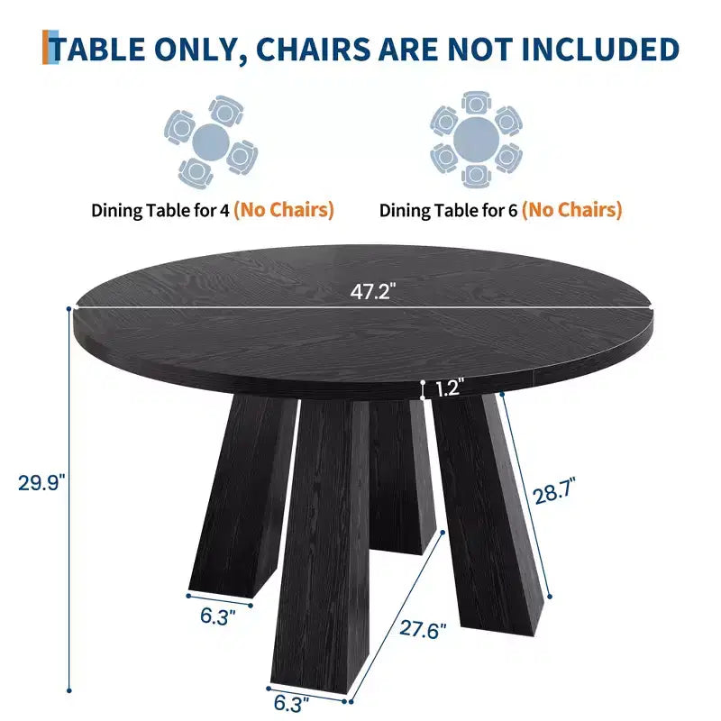 Round Dining Table for 4-6 People, 47 Inches Dining Room Table with Wooden Pedestal Base, Kitchen & Dining Room Tables, Circle Kitchen Tables