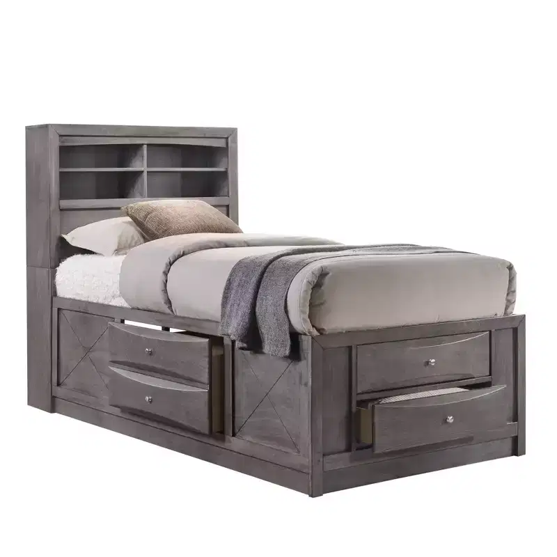 Gray Lacquered Storage Bed with Headboard 鈥?Queen, Sleeps 1
