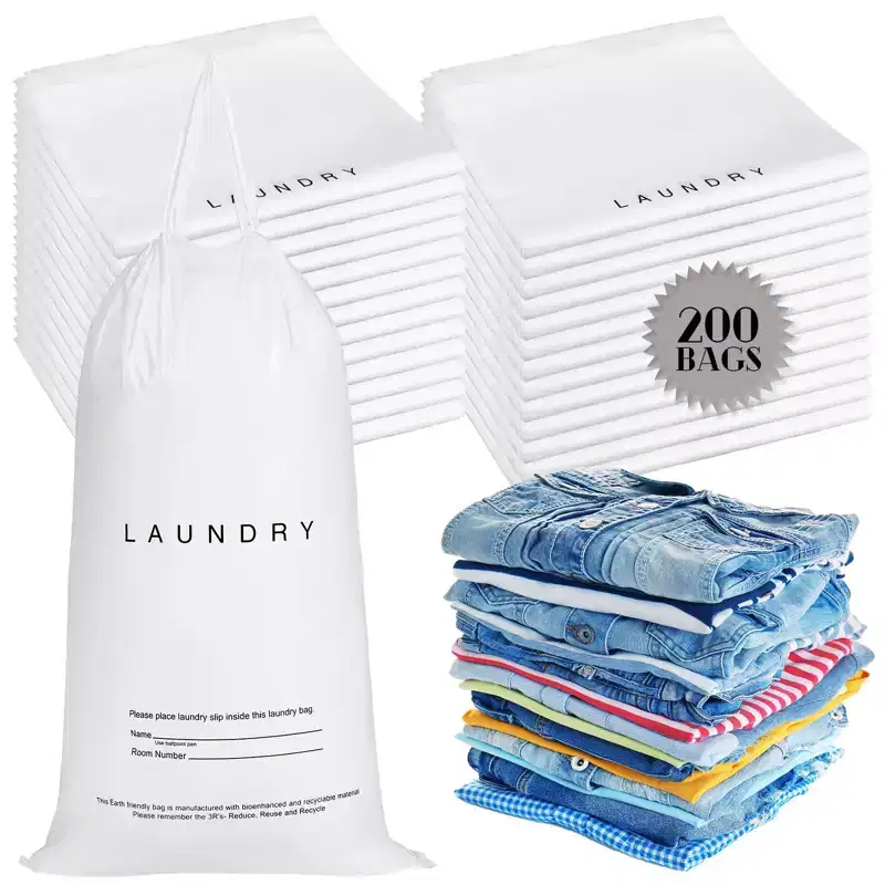 Narwey 200 Pack Hotel Laundry Bags Bulk 1.38 Mil 14 x 24 Laundry Plastic