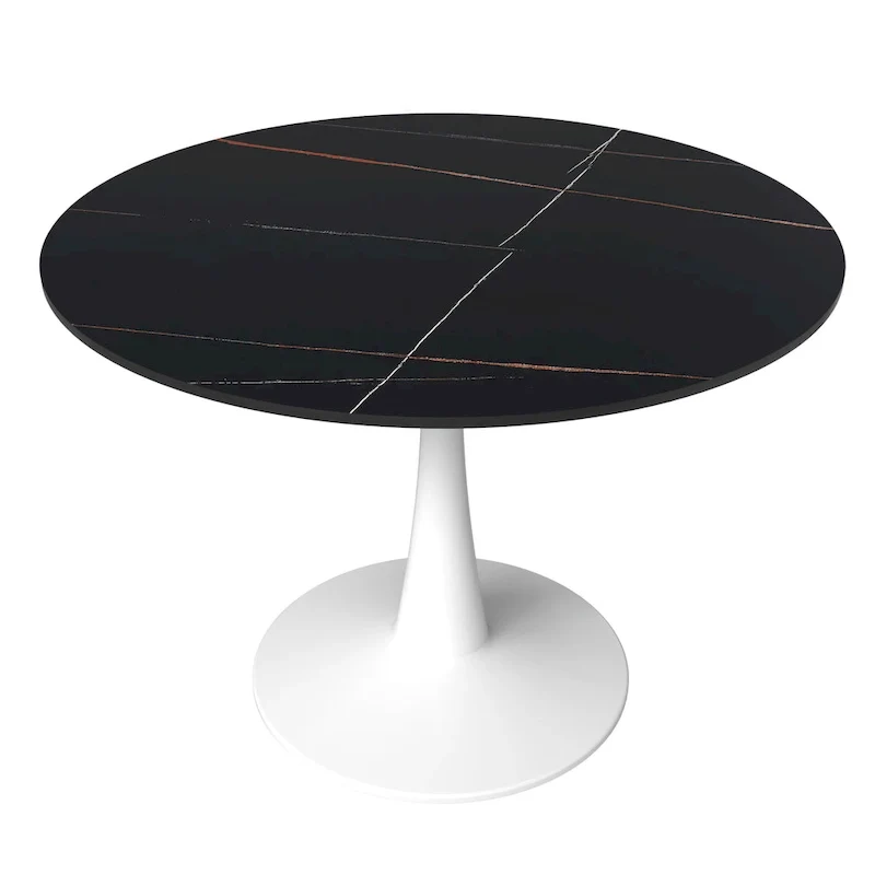 40 Round Dining Table for 4 with Sintered Stone Tabletop in White Base for Kitchen & Dining Room