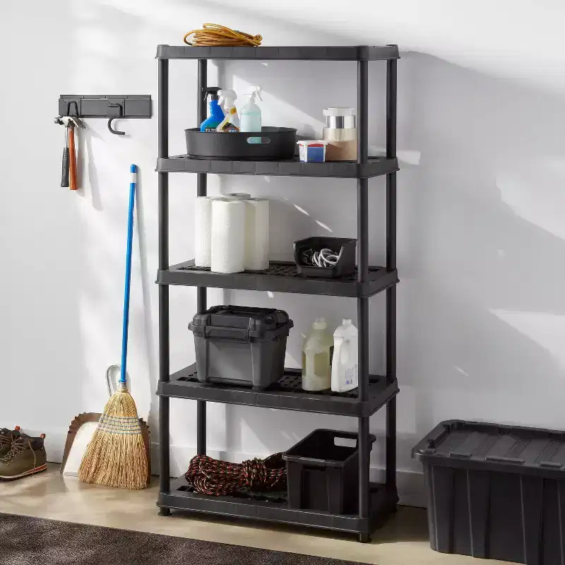 5 Tier Plastic Shelf Unit Black - Brightroom™: Utility Storage Shelving, 5 Open Shelves, 150 lb Capacity, 73.5" Height