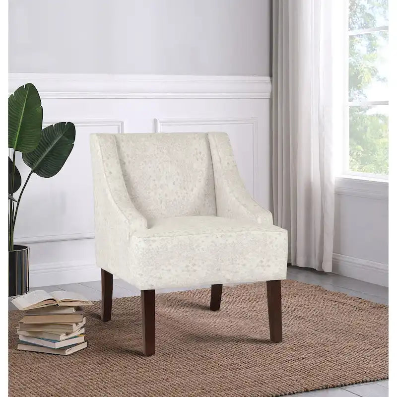 Porch & Den Lyric Swoop Arm Cream/ Gray Vintage Stencil Accent Chair