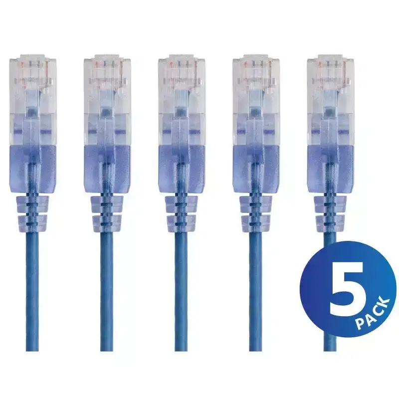 Monoprice Cat6A Ethernet Network Patch Cable - 50 Feet - Blue | 5-Pack, 10G - SlimRun Series
