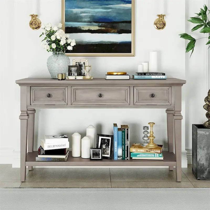 Merax Retro Style Console Table with Three Top Drawers and Bottom Shelf