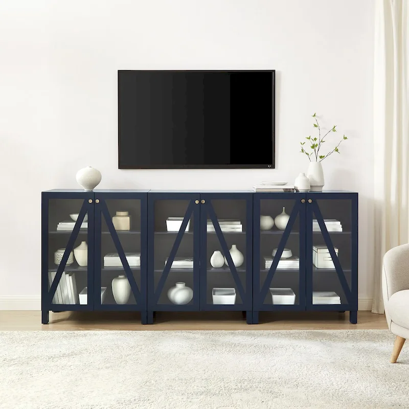 Crosley Cassai 3Pc Media Storage Cabinet Set