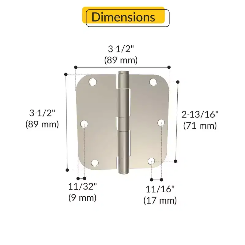Brixwell 56-262SNK Plain Bearing Butt Hinge Radius Corners Non Rising Removable Pins Type 3-1/2 Height 3-1/2 Width Satin Nickel Finish Pair