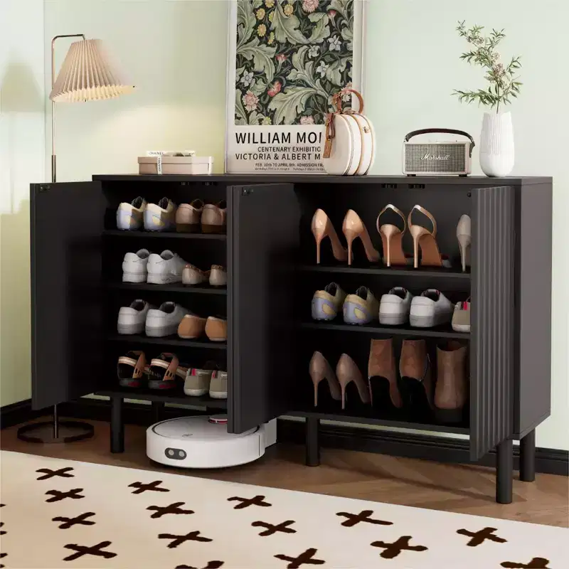 Whisen Minimalist 4-Door Storage Cabinet with Adjustable Shelves