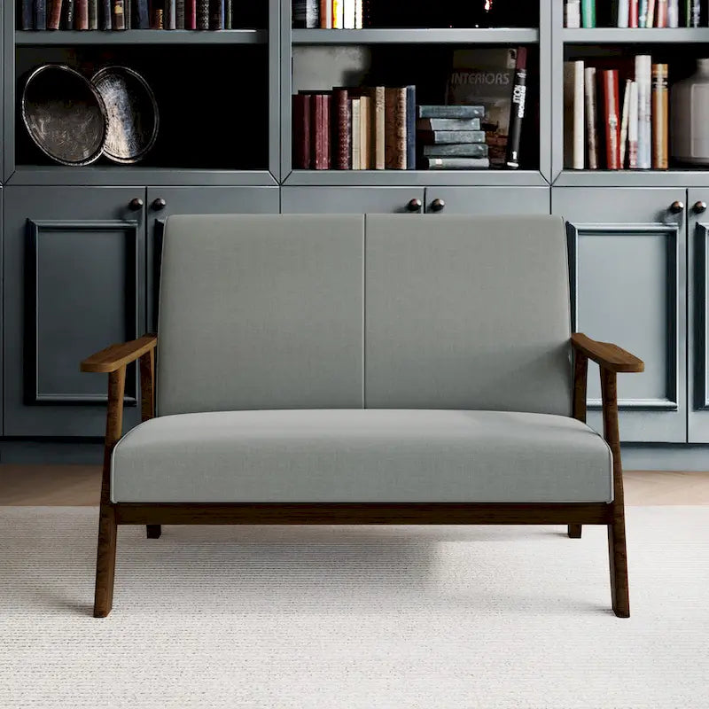 CraftPorch Wenge Wood Mid-Century Modern Linen Loveseat