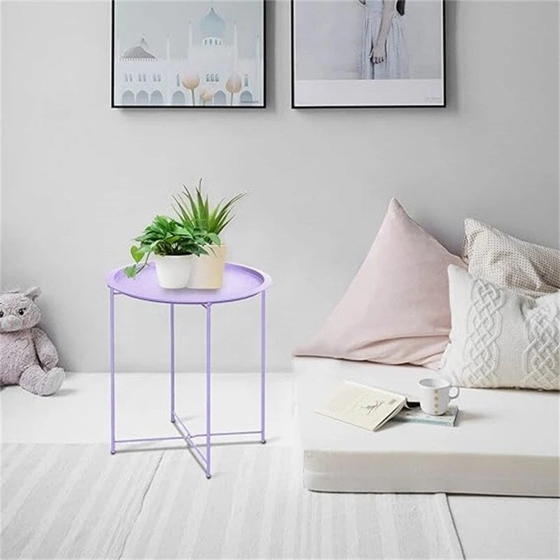 Grey / White / Pink / Purple Folding Metal Tray Side Table for Indoor and Outdoor Use for 1 Person