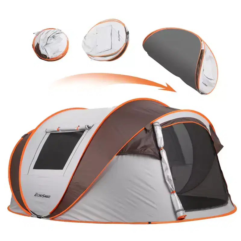 NAYSAYE Pop Up Camping Tent Portable Family Shelter for 4 to 6 Persons for Outdoor Adventures, White and Orange, 110.24*78.74*47.24