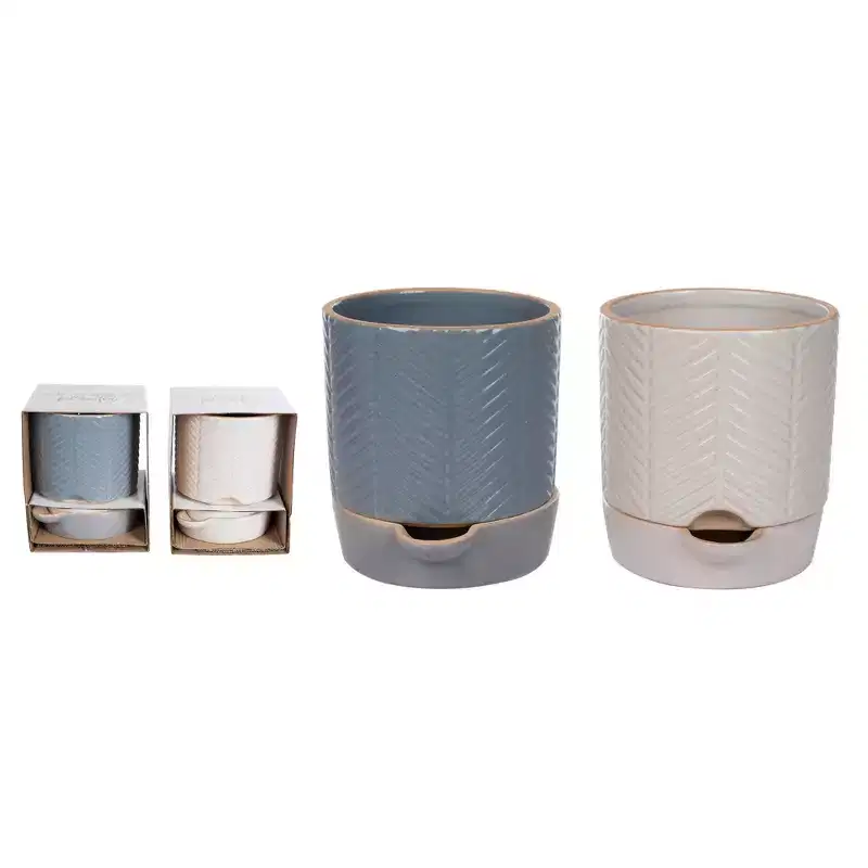 Transpac Medium Terracotta Etched Self Water Planter Set of 2 Multicolored Indoor Tabletop Home Decor Gifts