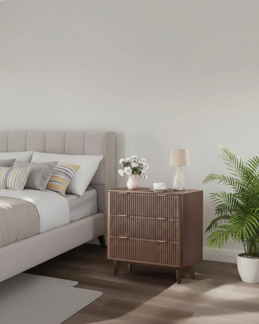 Fluted Nightstand with Faux Marble Top 鈥?32W x 15.7D x 32H, 3 Drawers
