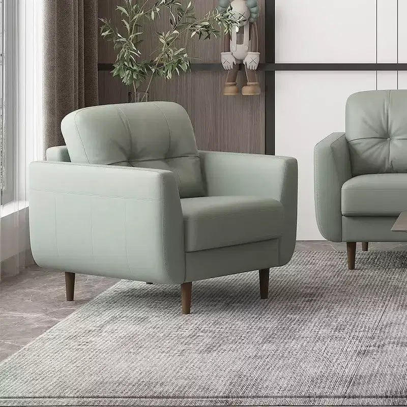 35 Radwan Chair Pesto Green Leather - Acme Furniture: Button-Tufted, Wood Legs, No Assembly Required