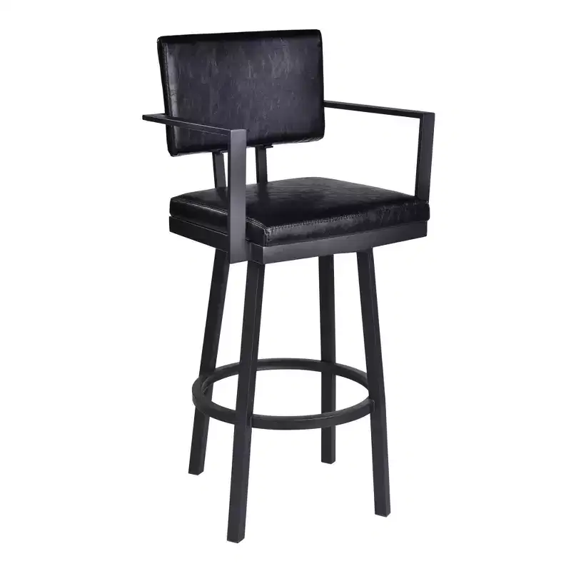 Counter Height Swivel Barstool with Arms, Vintage Black Faux Leather
