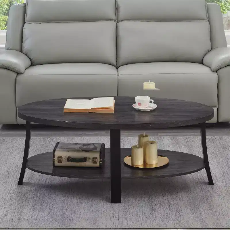 Anze Contemporary Oval Wood Shelf Coffee Table