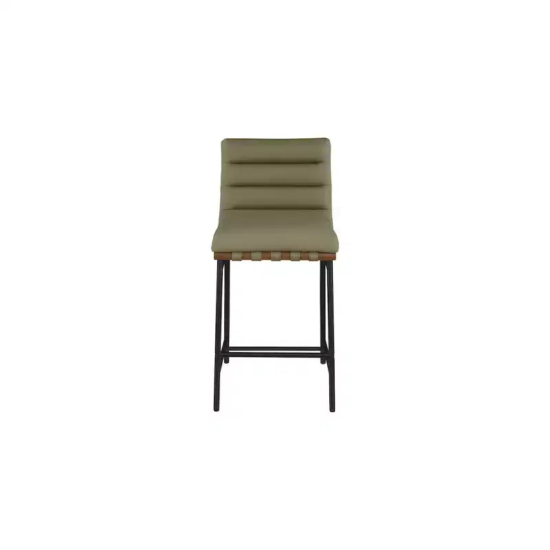 Vegan Leather Counter Stool �C Matte Black Frame, Walnut Dowel