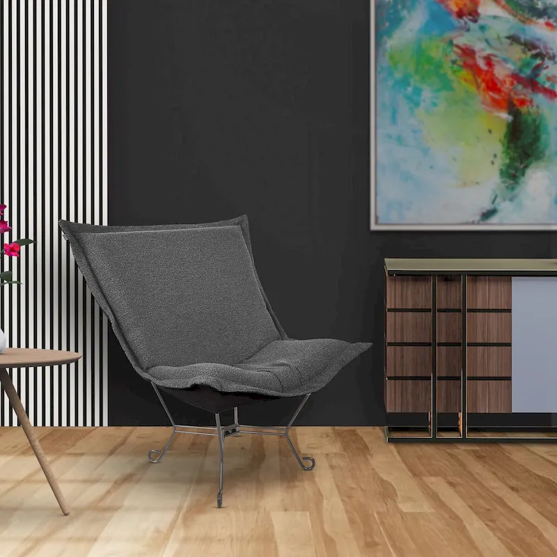 Allan Andrews Scroll Puff Chair with Titanium Frame, Barbet Collection