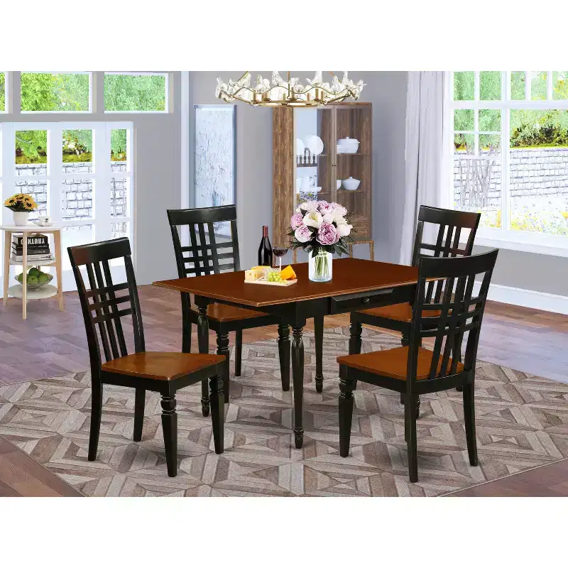 HomeStock 5 Piece Dining Room Set Rectangle Table with Chairs Black Cherry