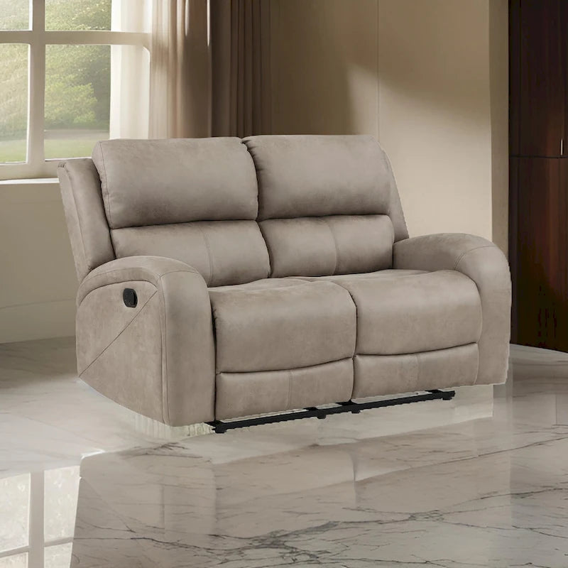 Patsy 62 Inch Manual Double Recliner Loveseat, Tufted Brown Microfiber