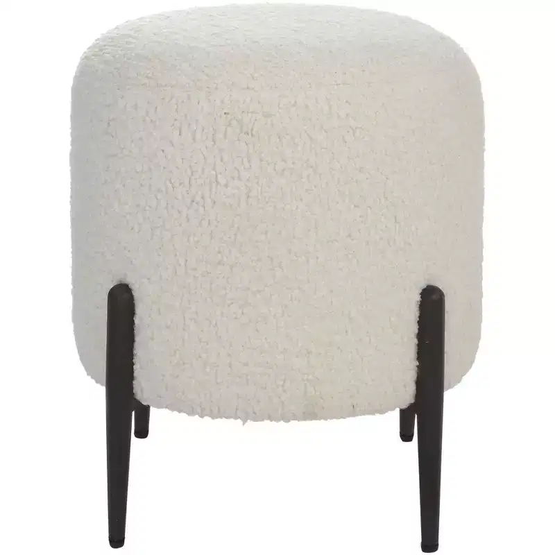 Uttermost Arles White Faux Shearling Round Ottoman
