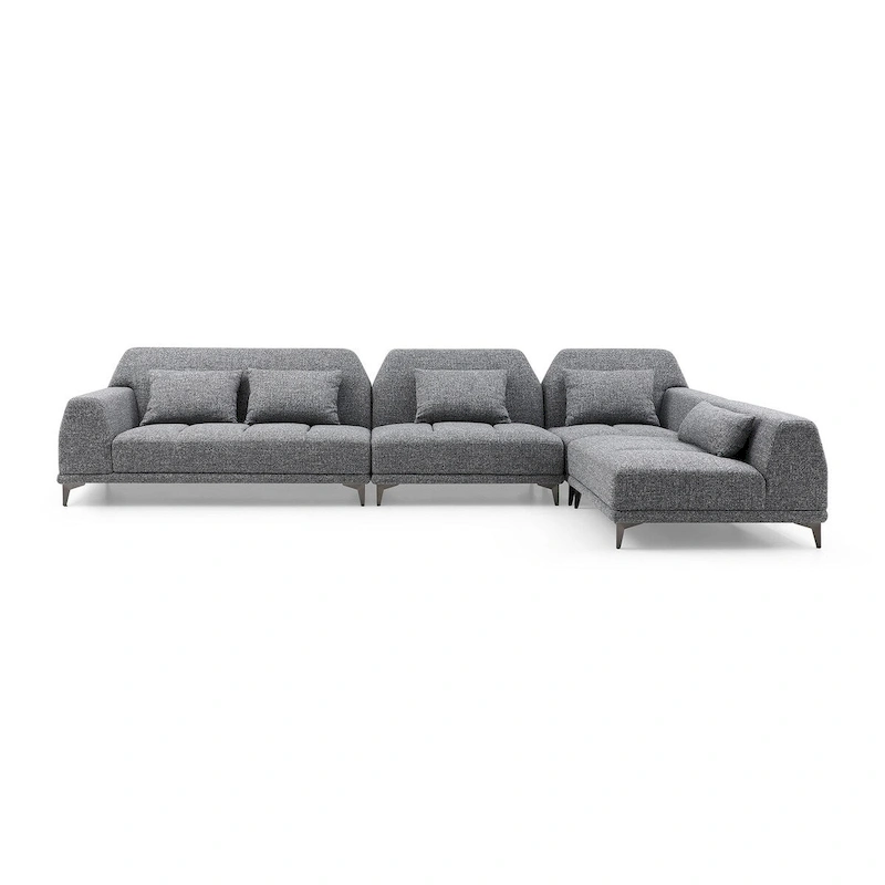 Modern Large Removable Sectional Sofa Grey Fabric with Pillows