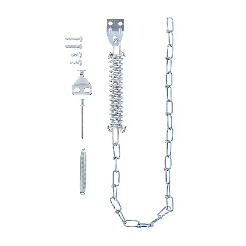 Brixwell Door Chain Stop With Spring 13 Chain Length, 15 Overall Length, For Storm And Screen Doors, Steel Material, Silver Finish