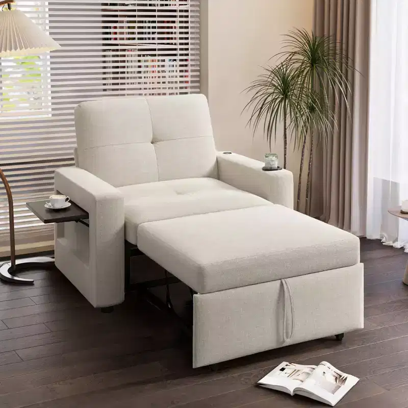 42.5" Convertible Sleeper Chair Bed with Pull-Out Couch, Adjustable Backrest, USB Ports & Wing Table