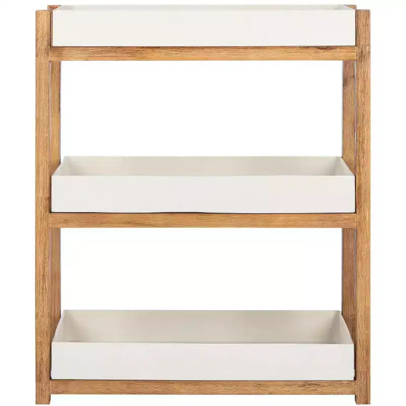 3-Tier Indoor Outdoor Storage Shelf Acacia Wood Sandstone Beige Grey