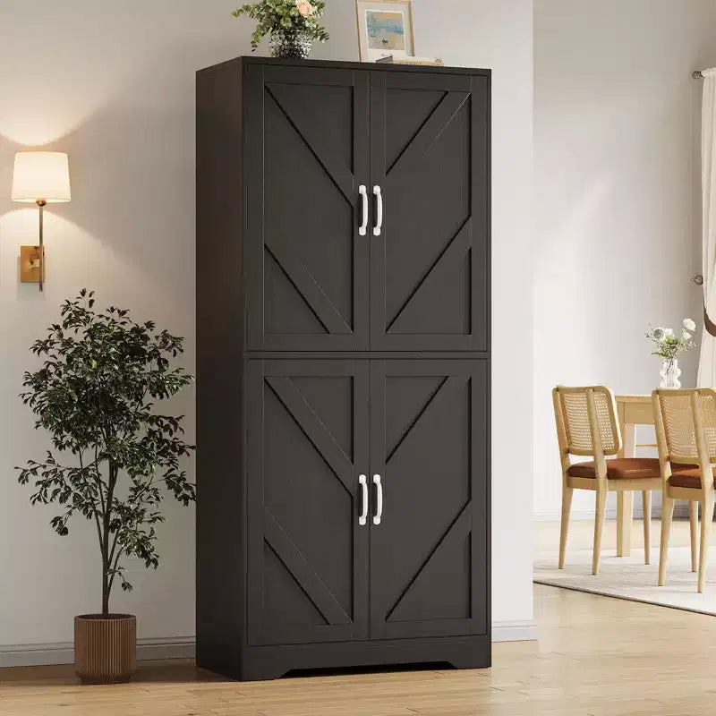 Kitchen Pantry Cabinet with Sliding Barn Doors & Adjustable Shelves - Freestanding Storage for Dining Room & Living Room