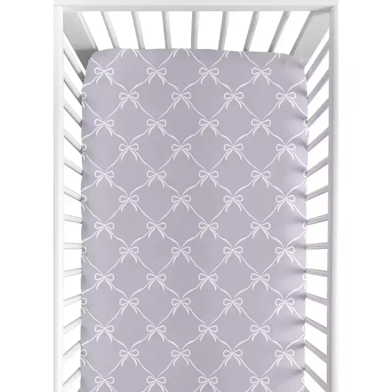 Sweet Jojo Designs Girls Baby Fitted Crib Sheet Ballerina and Ballet Bows Purple and White