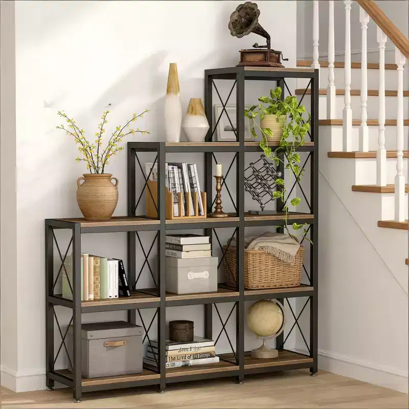 GDFStudio Eveline Modern 4-Tier Metal Ladder L-Shaped Bookshelf