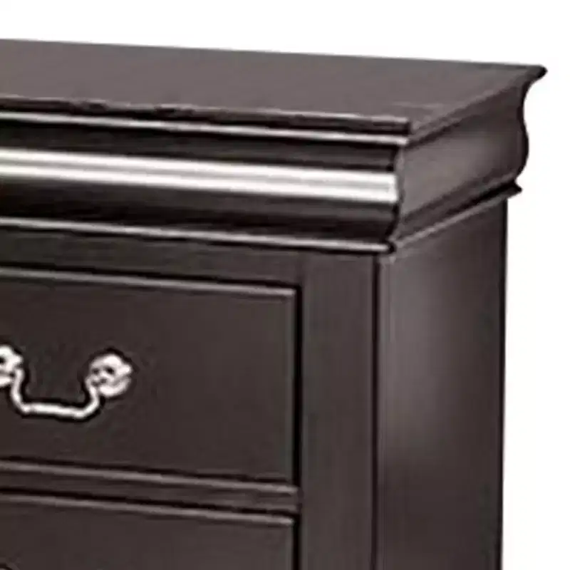 Royal Hampton Nightstand, 2 Drawers, Black Solid Wood, Nickel Metal Drop Handles