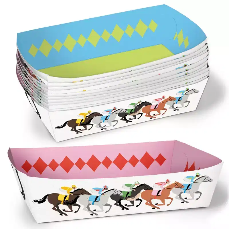 Big Dot of Happiness Derby Horse Race Food Trays, Disposable Food Boats for Kentucky Horse Racing Themed Party Double-Sided Paper Meal Holders - 12 Ct