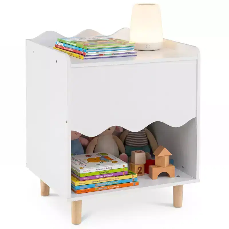 Costway Kids Nightstand, Toddler Scalloped Side Table with Wide Top & Open Compartment Pink/White