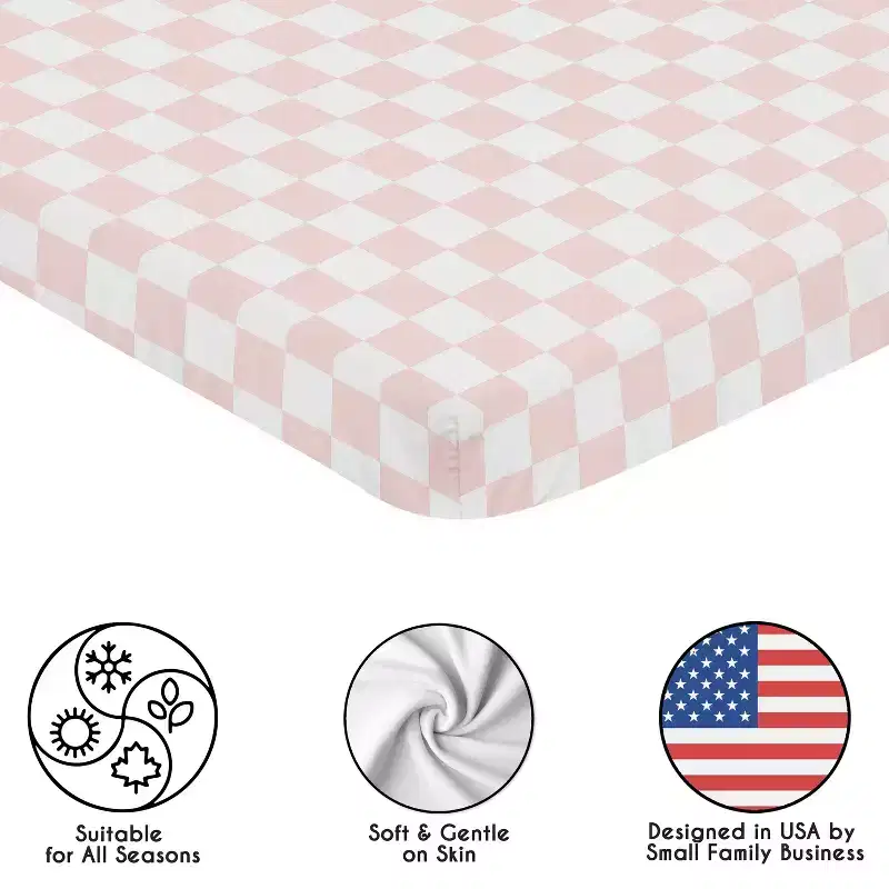 Sweet Jojo Designs Girl Baby Fitted Mini Crib Sheet Gingham Checkered Plaid Pink and White